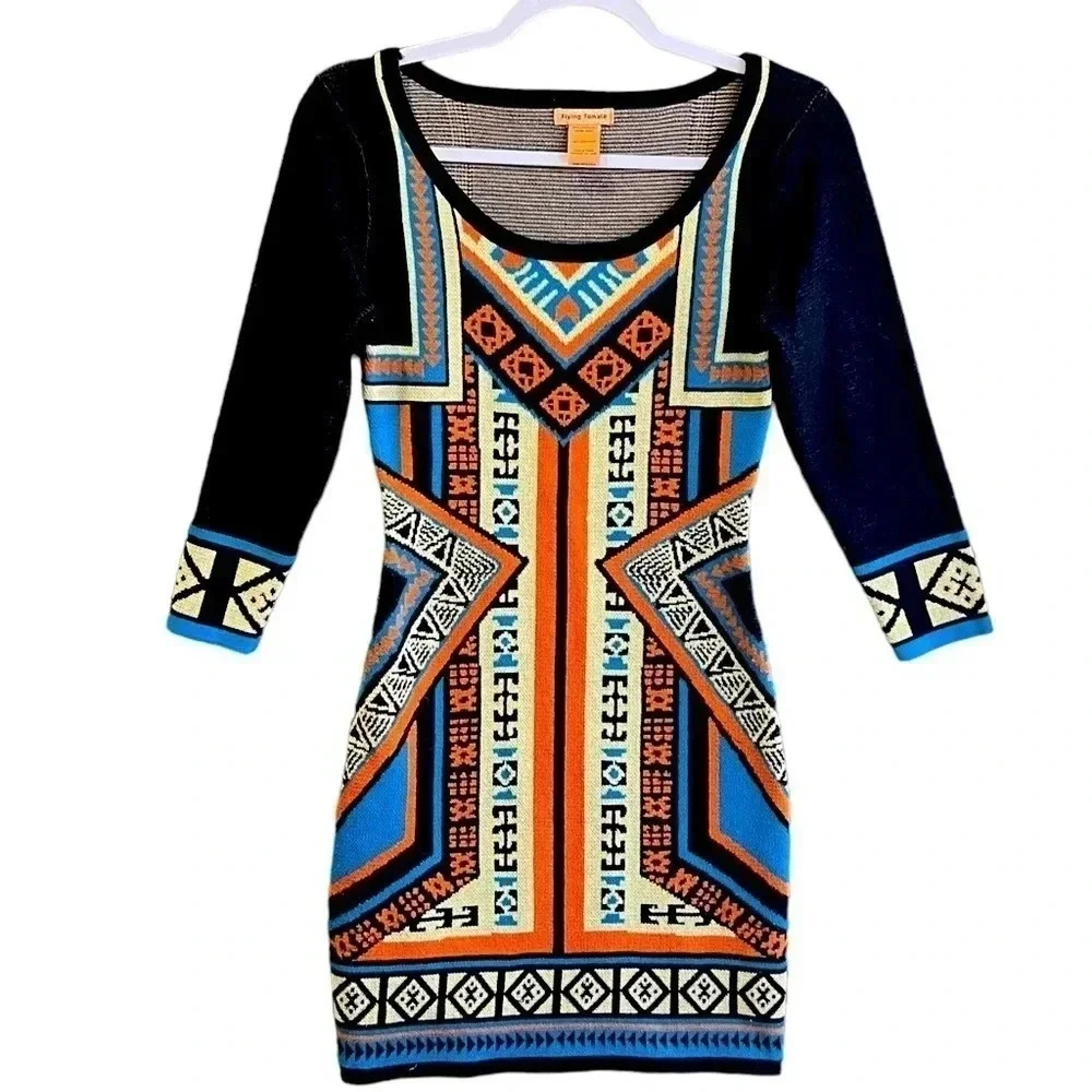 Flying Tomato Boho Tribal Mini Sweater Dress Size XS